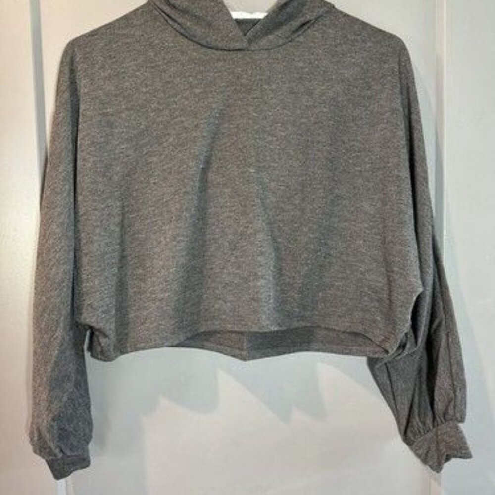 Lush womens charcoal grey long sleeve cropped hoodie size XS lightweight